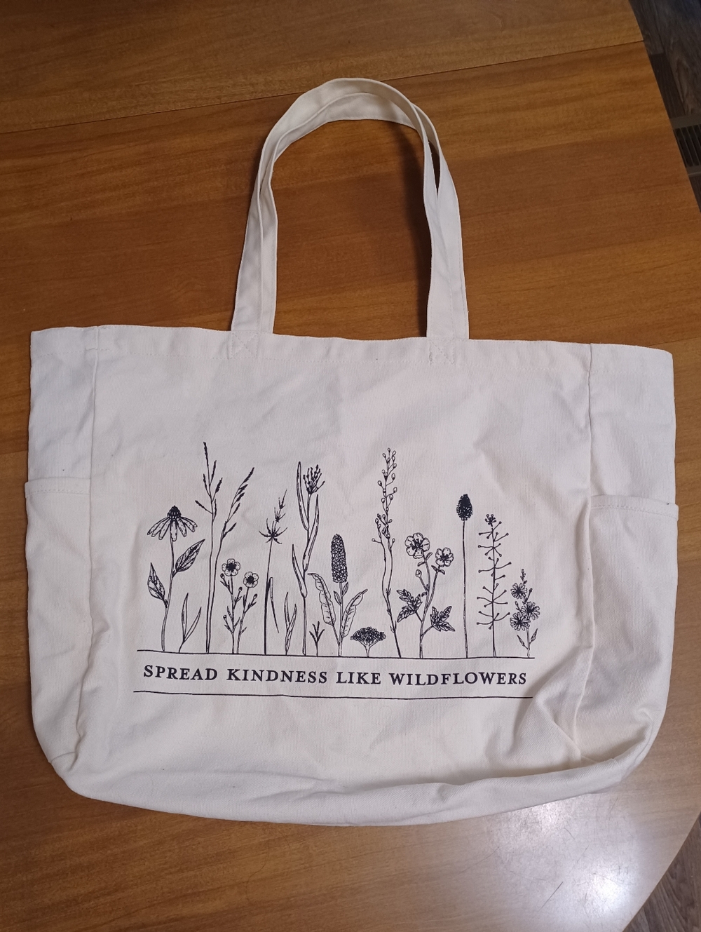 Wildflower Print Canvas Tote Bag Reusable Spring Shopping